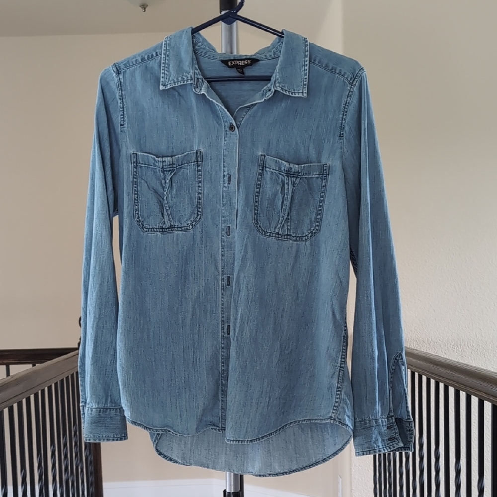 Express Light Blue Denim Button Down Shirt